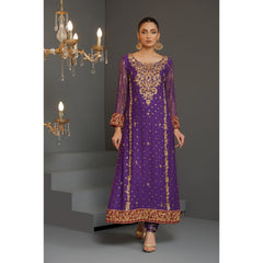 purple embellished outfit