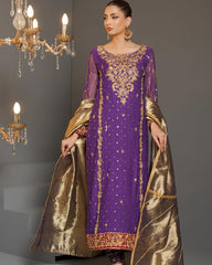 purple embellished outfit