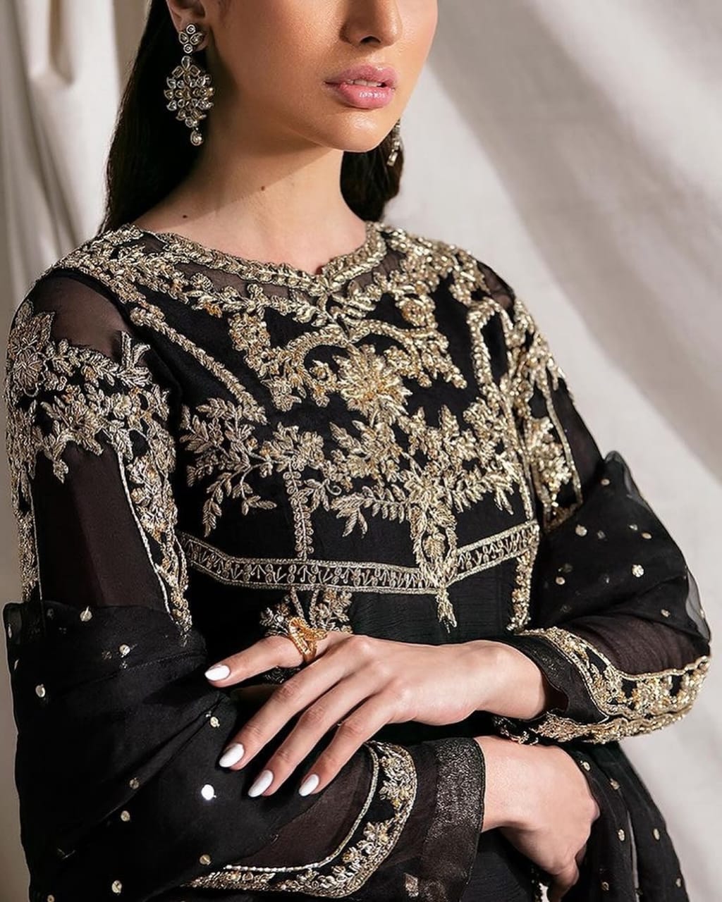 Black Embellished organza set