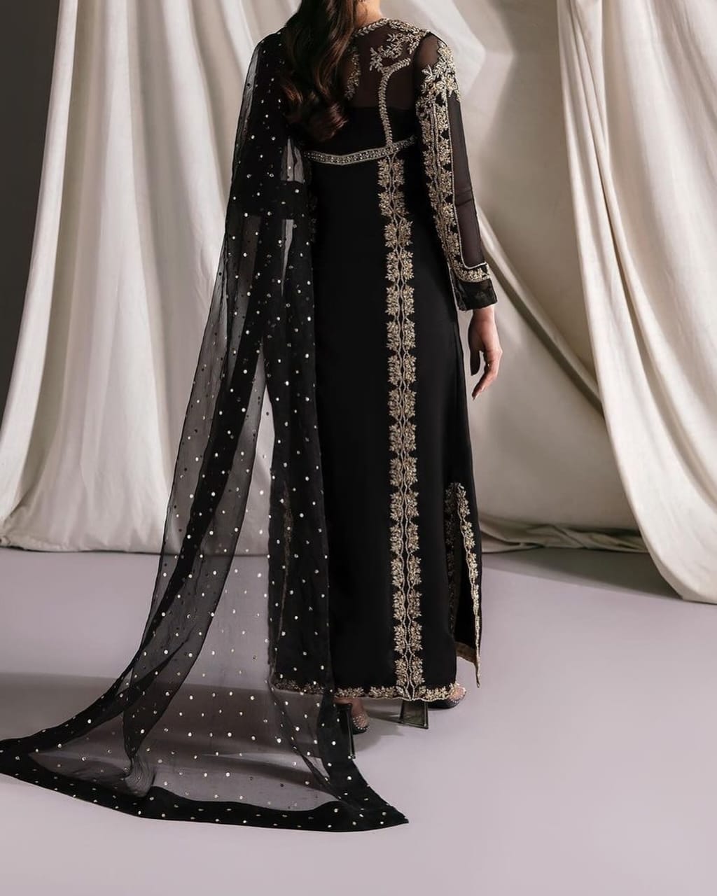 Black Embellished organza set