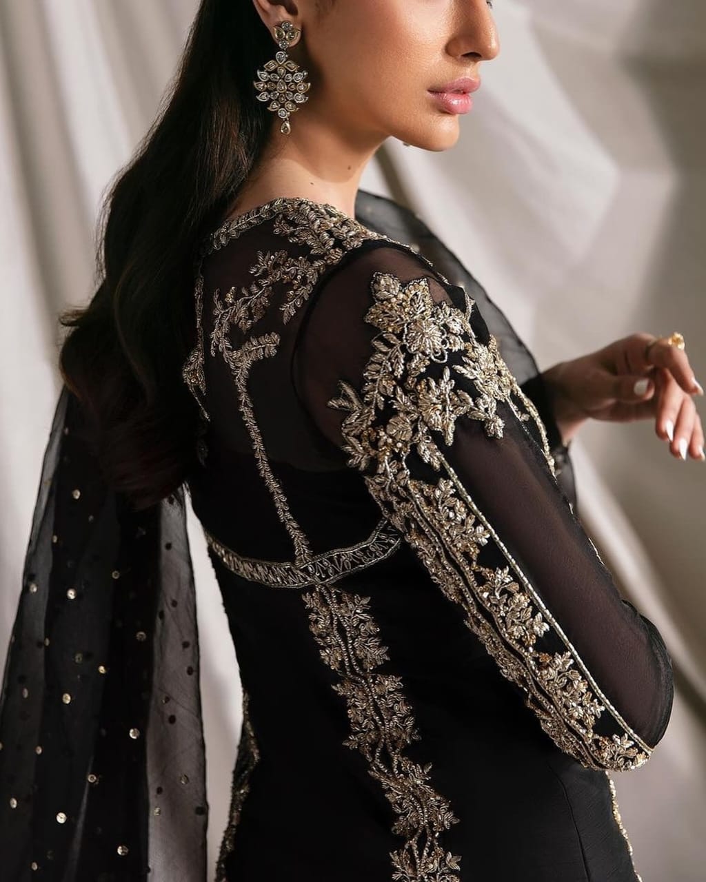 Black Embellished organza set