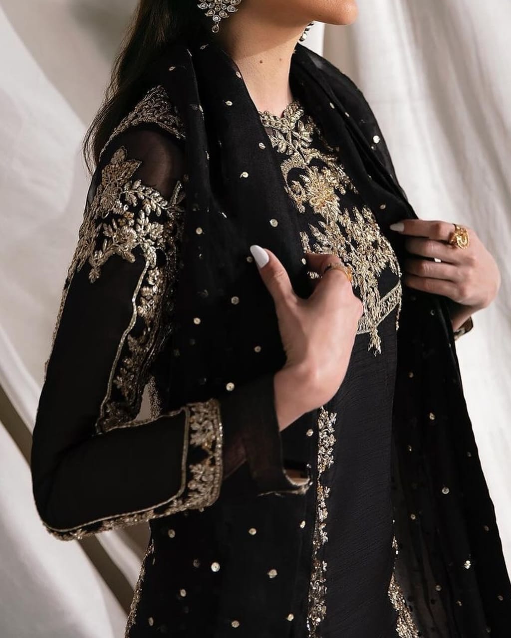 Black Embellished organza set