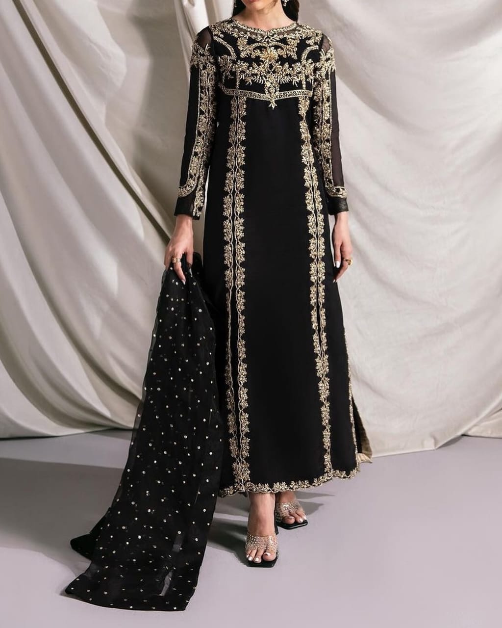 Black Embellished organza set