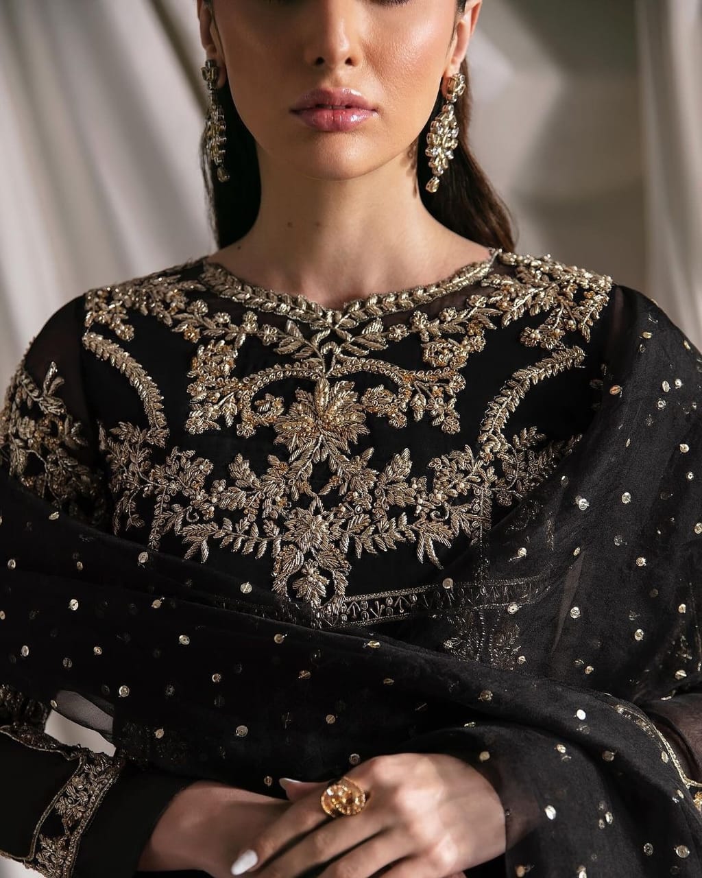 Black Embellished organza set