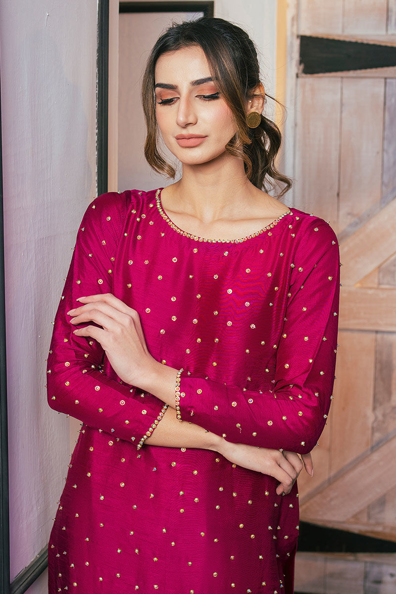 Shocking pink embellished outfit